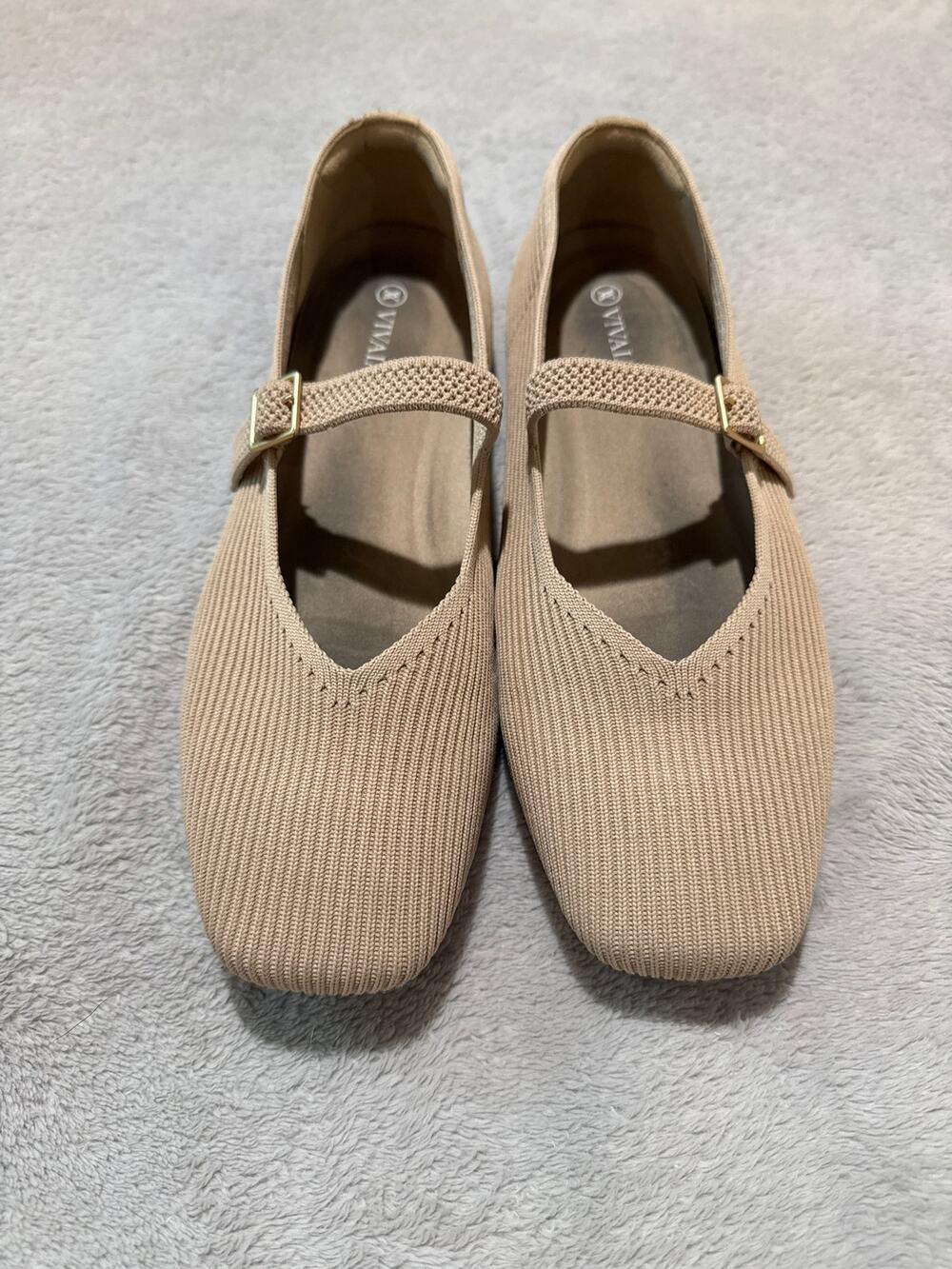 VIVAIA Margot Mary Jane Ballet Flats Beige Square Toe Women’s size 42 (11)
